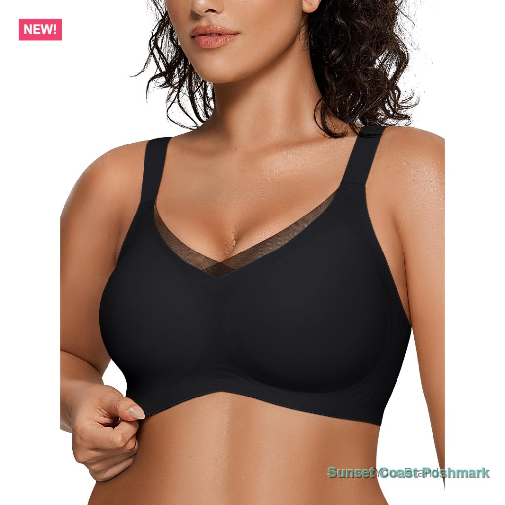 Wireless Bralette With V Mesh, Seamless T-Shirt Bra, No Underwire Support